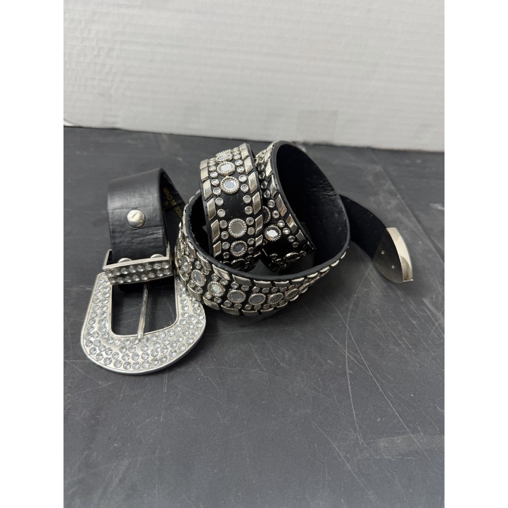Luxury Diva black leather bedazzled studded belt, preloved, women's xl